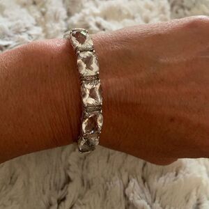 Sterling Silver & Clear Stone Bracelet Stamped: 925 China Stainless Steel Hinge